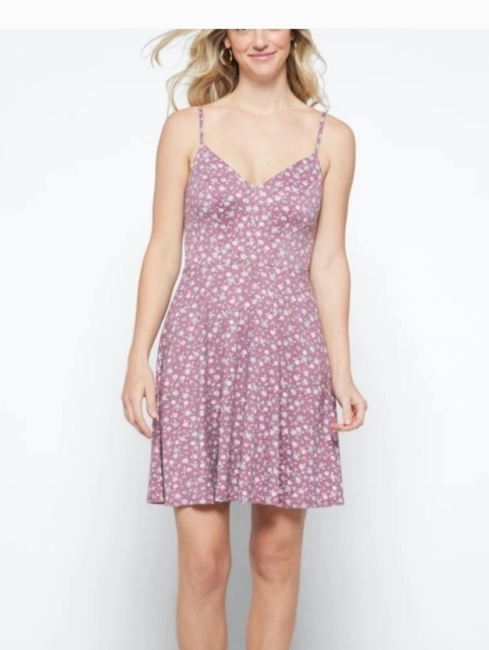 Nine Britton Mauve Pink Floral Spaghetti-Strap Mini Dress